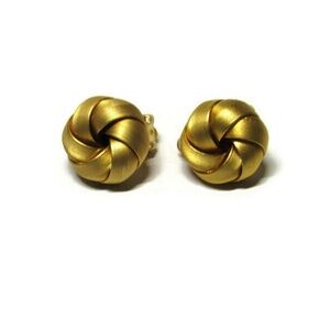 Vtg Clip On Earrings Brushed Gold-Tone Knot 1980s